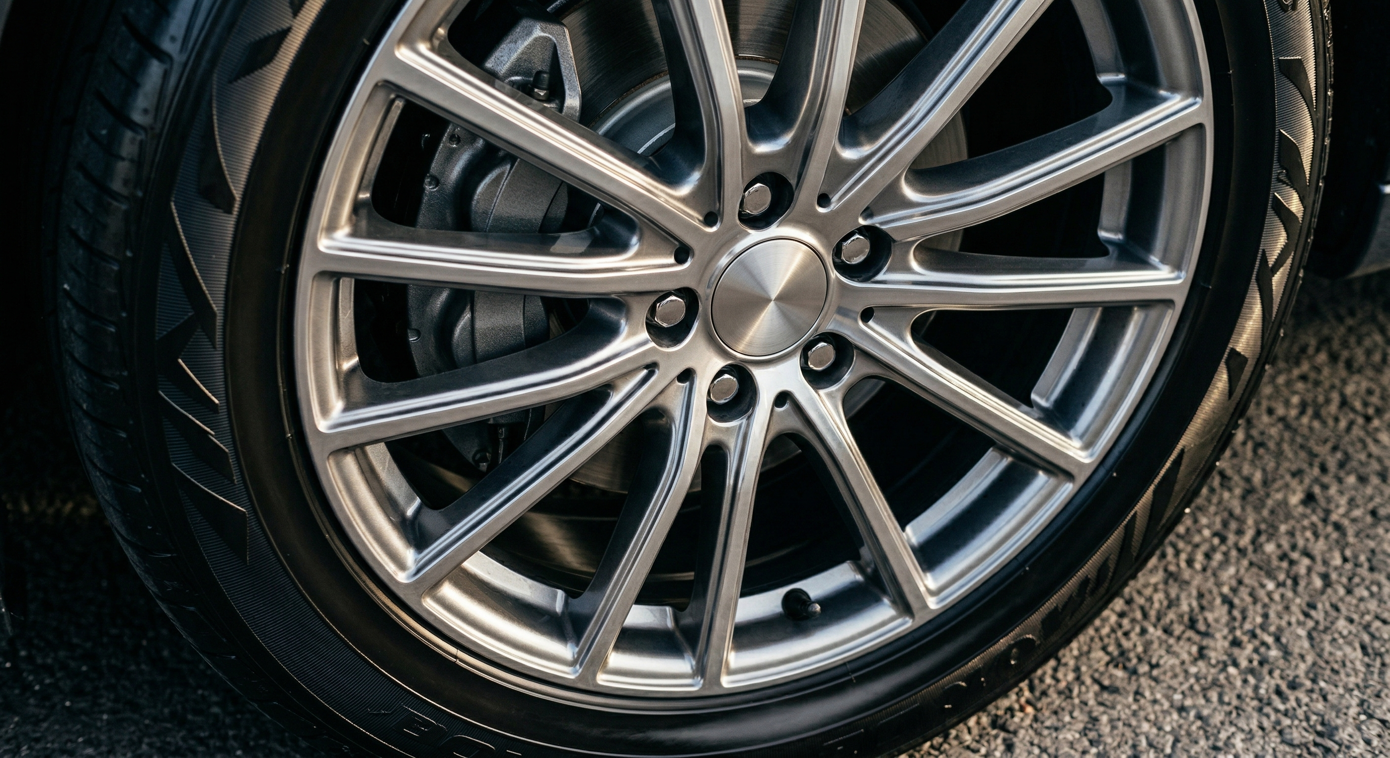 After: spotless cleaned alloy wheel and dressed tyre