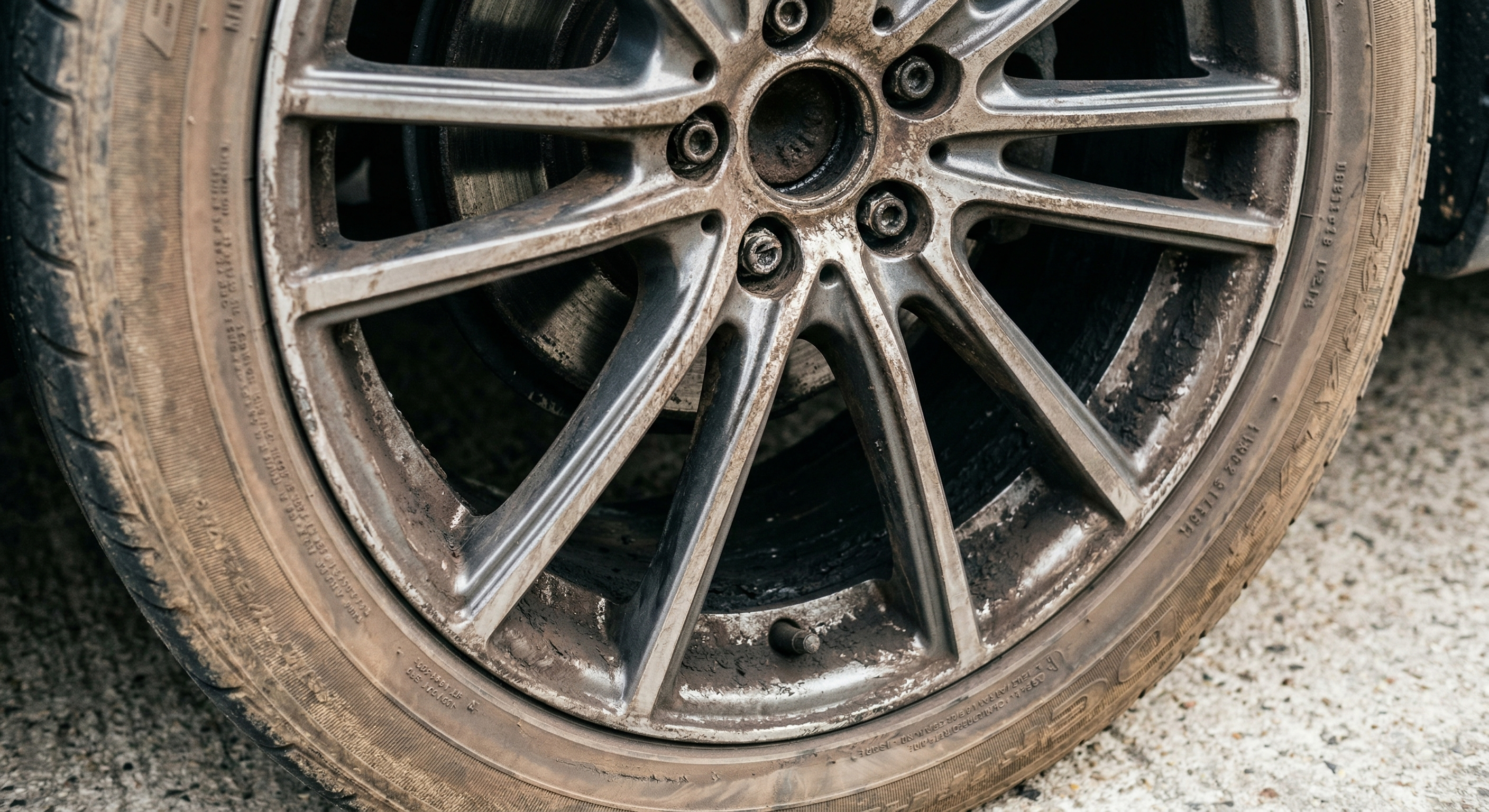 Before: brake dust and road grime caked alloy wheel